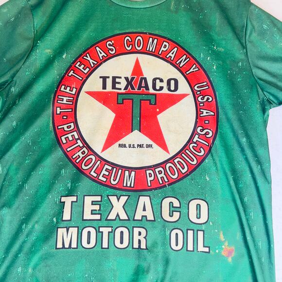 Texaco Motor Oil Retro Green Graphic Pullover Shirt Large All Over Print Racing - Picture 3 of 7